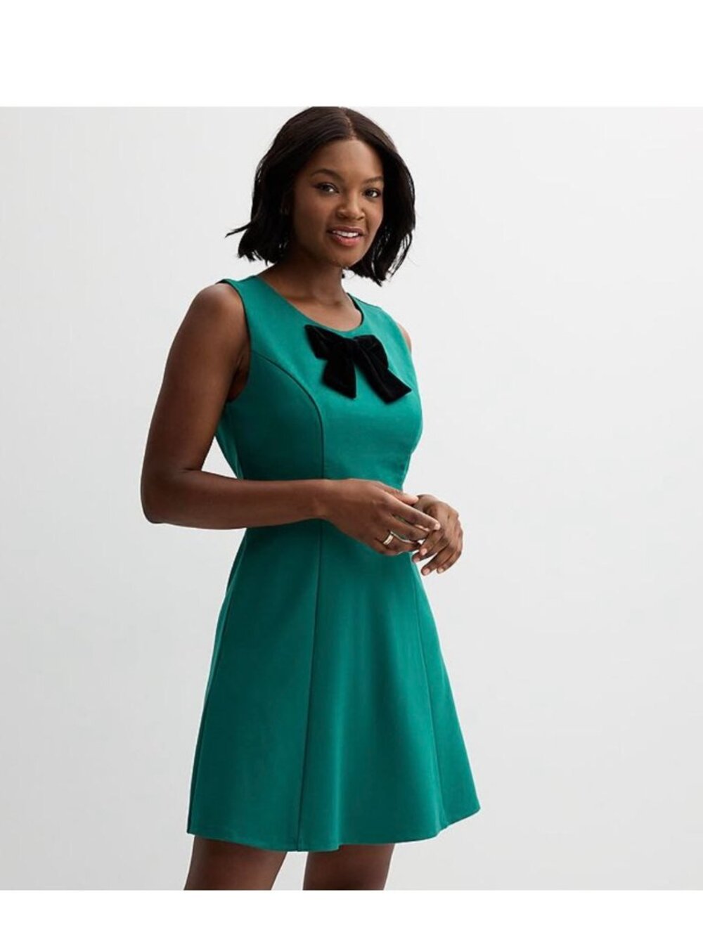 Draper James Womens Green Sleeveless Velvet Black Bow Ponte Dress NWT